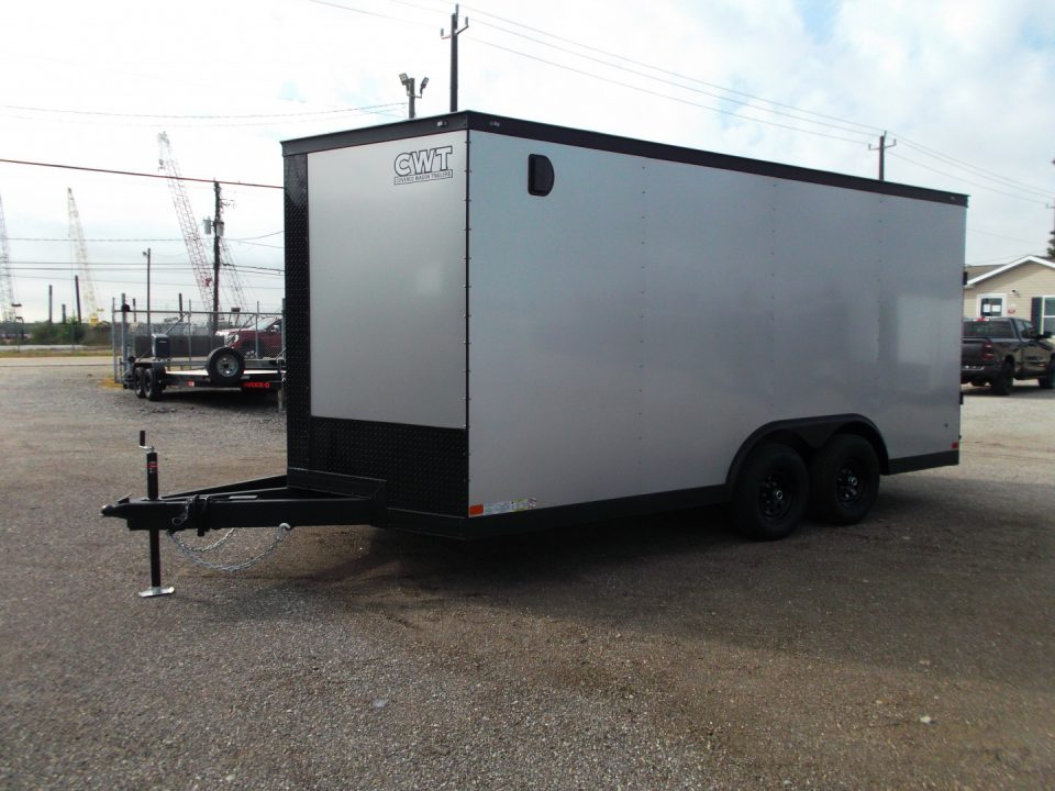 New 2026 Covered Wagon Trailers 8.5x16 Cargo Trailer / Car Hauler / 5200# Axles / 7ft Interior Height / 48" RV Side Door / Bed Lined RV Step / .080 Silver Semi-Screwless Exterior / 60" Triple Tube Tongue / Extra Wide Ramp / Black Out Package