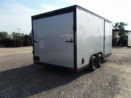 New 2026 Covered Wagon Trailers 8.5x16 Cargo Trailer / Car Hauler / 5200# Axles / 7ft Interior Height / 48" RV Side Door / Bed Lined RV Step / .080 Silver Semi-Screwless Exterior / 60" Triple Tube Tongue / Extra Wide Ramp / Black Out Package