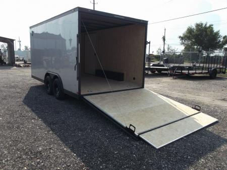 New 2026 Covered Wagon Trailers 8.5x16 Cargo Trailer / Car Hauler / 5200# Axles / 7ft Interior Height / 48" RV Side Door / Bed Lined RV Step / .080 Silver Semi-Screwless Exterior / 60" Triple Tube Tongue / Extra Wide Ramp / Black Out Package