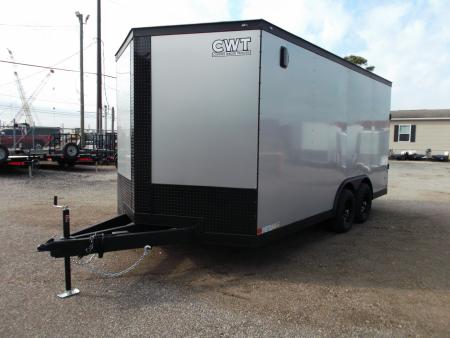 New 2026 Covered Wagon Trailers 8.5x16 Cargo Trailer / Car Hauler / 5200# Axles / 7ft Interior Height / 48" RV Side Door / Bed Lined RV Step / .080 Silver Semi-Screwless Exterior / 60" Triple Tube Tongue / Extra Wide Ramp / Black Out Package