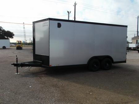 New 2026 Covered Wagon Trailers 8.5x16 Cargo Trailer / Car Hauler / 5200# Axles / 7ft Interior Height / 48" RV Side Door / Bed Lined RV Step / .080 Silver Semi-Screwless Exterior / 60" Triple Tube Tongue / Extra Wide Ramp / Black Out Package