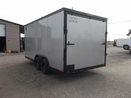 New 2026 Covered Wagon Trailers 8.5x16 Cargo Trailer / Car Hauler / 5200# Axles / 7ft Interior Height / 48" RV Side Door / Bed Lined RV Step / .080 Silver Semi-Screwless Exterior / 60" Triple Tube Tongue / Extra Wide Ramp / Black Out Package