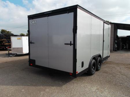 New 2026 Covered Wagon Trailers 8.5x16 Cargo Trailer / Car Hauler / 5200# Axles / 7ft Interior Height / 48" RV Side Door / Bed Lined RV Step / .080 Silver Semi-Screwless Exterior / 60" Triple Tube Tongue / Extra Wide Ramp / Black Out Package