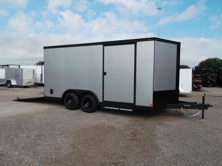 New 2026 Covered Wagon Trailers 8.5x16 Cargo Trailer / Car Hauler / 5200# Axles / 7ft Interior Height / 48" RV Side Door / Bed Lined RV Step / .080 Silver Semi-Screwless Exterior / 60" Triple Tube Tongue / Extra Wide Ramp / Black Out Package