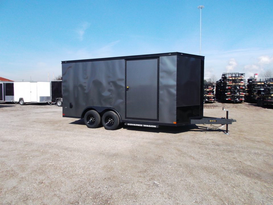 New 2026 Covered Wagon Trailers 8.5x16 Cargo / Enclosed Trailer / Car Hauler / 5200# Axles / 7ft Interior / Extra Wide Ramp / 48" RV Door / .030 Charcoal Gray / Black Out Package