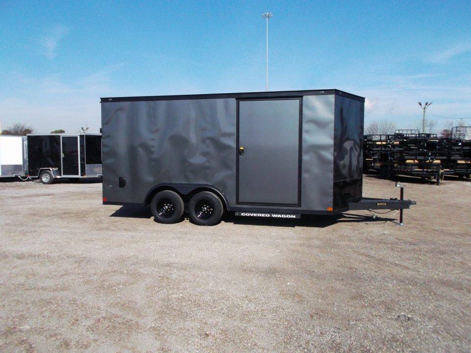 New 2026 Covered Wagon Trailers 8.5x16 Cargo / Enclosed Trailer / Car Hauler / 5200# Axles / 7ft Interior / Extra Wide Ramp / 48" RV Door / .030 Charcoal Gray / Black Out Package
