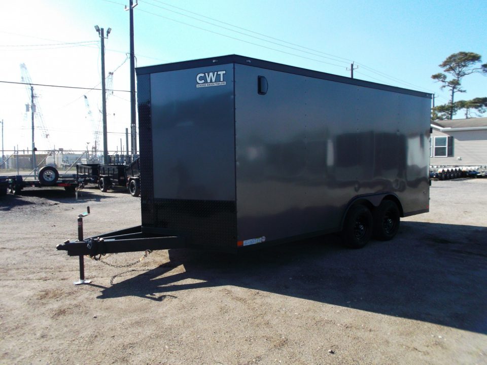 New 2026 Covered Wagon Trailers 8.5x16 Cargo / Enclosed Trailer / Car Hauler / 5200# Axles / 7ft Interior / Extra Wide Ramp / 48" RV Door / .030 Charcoal Gray / Black Out Package