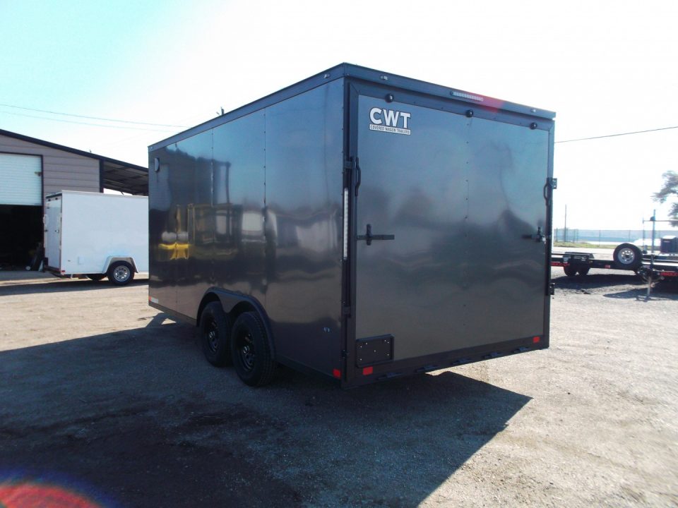New 2026 Covered Wagon Trailers 8.5x16 Cargo / Enclosed Trailer / Car Hauler / 5200# Axles / 7ft Interior / Extra Wide Ramp / 48" RV Door / .030 Charcoal Gray / Black Out Package