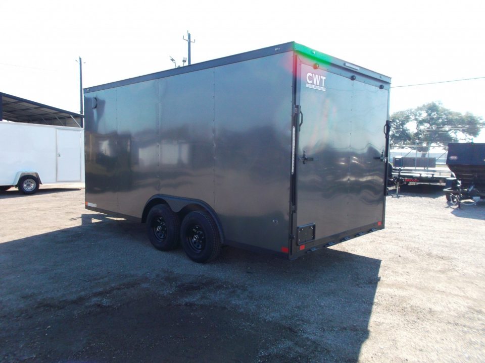 New 2026 Covered Wagon Trailers 8.5x16 Cargo / Enclosed Trailer / Car Hauler / 5200# Axles / 7ft Interior / Extra Wide Ramp / 48" RV Door / .030 Charcoal Gray / Black Out Package