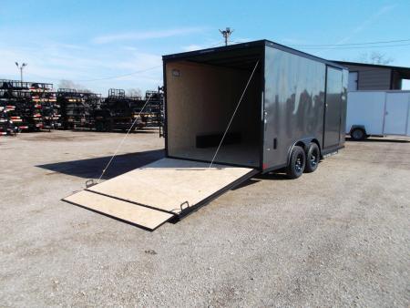 New 2026 Covered Wagon Trailers 8.5x16 Cargo / Enclosed Trailer / Car Hauler / 5200# Axles / 7ft Interior / Extra Wide Ramp / 48" RV Door / .030 Charcoal Gray / Black Out Package
