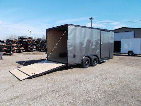 New 2026 Covered Wagon Trailers 8.5x16 Cargo / Enclosed Trailer / Car Hauler / 5200# Axles / 7ft Interior / Extra Wide Ramp / 48" RV Door / .030 Charcoal Gray / Black Out Package