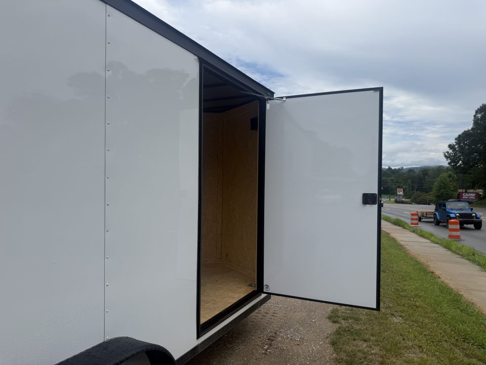 New 2026 Covered Wagon Trailers CW7X16TA2 / Enclosed Trailer / 7' Wide x 16' Long / 7'6" Interior Height / Ramp Rear Door , 48" Side door slide out step / 3500# Brake Axles / .080 Poly Core White / Black Gold Package / Spoiler with load lights