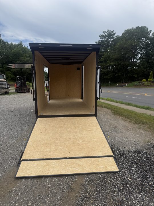 New 2026 Covered Wagon Trailers CW7X16TA2 / Enclosed Trailer / 7' Wide x 16' Long / 7'6" Interior Height / Ramp Rear Door , 48" Side door slide out step / 3500# Brake Axles / .080 Poly Core White / Black Gold Package / Spoiler with load lights