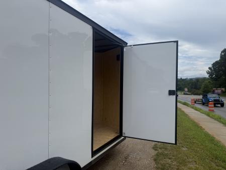 New 2026 Covered Wagon Trailers CW7X16TA2 / Enclosed Trailer / 7' Wide x 16' Long / 7'6" Interior Height / Ramp Rear Door , 48" Side door slide out step / 3500# Brake Axles / .080 Poly Core White / Black Gold Package / Spoiler with load lights