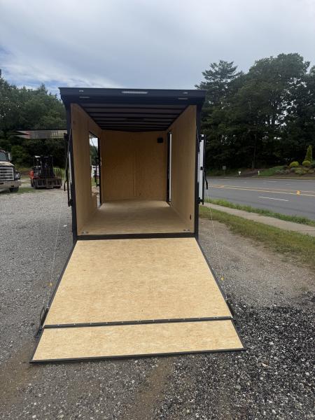 New 2026 Covered Wagon Trailers CW7X16TA2 / Enclosed Trailer / 7' Wide x 16' Long / 7'6" Interior Height / Ramp Rear Door , 48" Side door slide out step / 3500# Brake Axles / .080 Poly Core White / Black Gold Package / Spoiler with load lights
