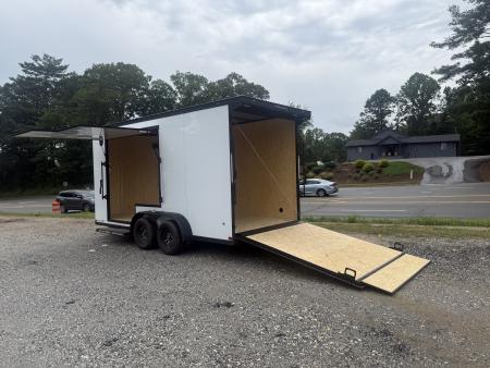 New 2026 Covered Wagon Trailers CW7X16TA2 / Enclosed Trailer / 7' Wide x 16' Long / 7'6  Interior Height / Ramp Rear Door , 48  Side door slide out step / 3500# Brake Axles / .080 Poly Core White / Black Gold Package / Spoiler with load lights