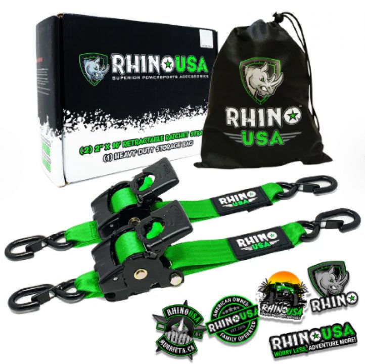 New Rhino USA- 2" x 10' Retractable Ratchet Straps