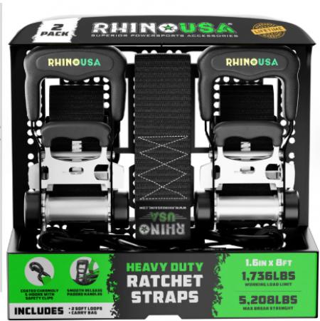 New Rhino USA- 1.6  x 8' HD Ratchet Tie-Down Set (2-Pack)