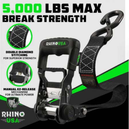 New Rhino USA- 1.6" x 8' HD Ratchet Tie-Down Set (2-Pack)