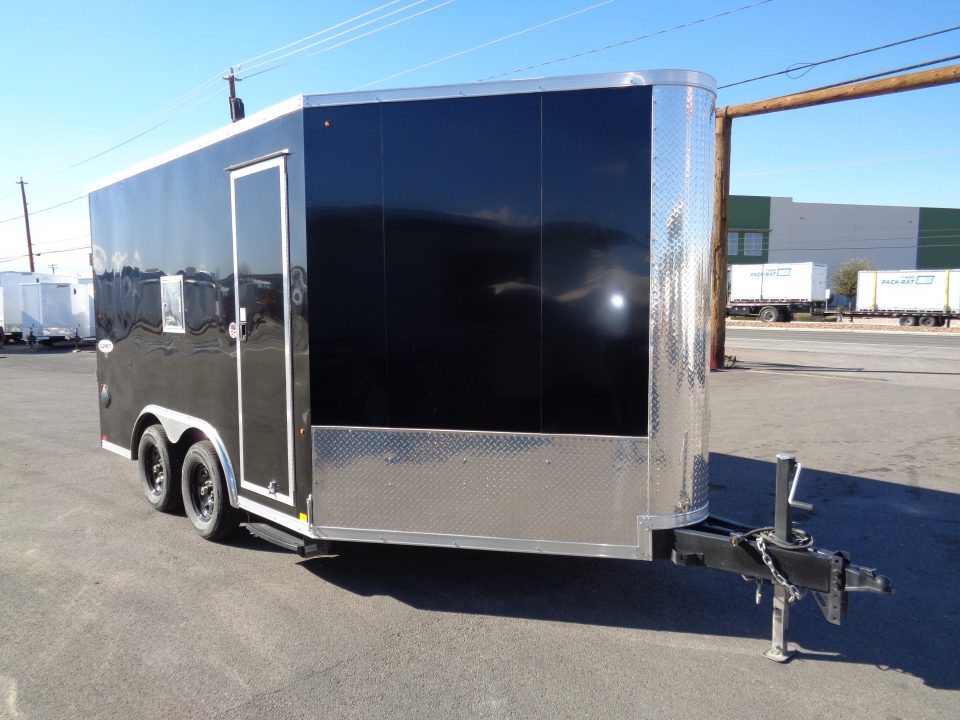 Used 2025 Look * K-SEMI10217-070 * 8.5x17 V-Nose Tandem Axle Enclosed Snow Mobile Trailer