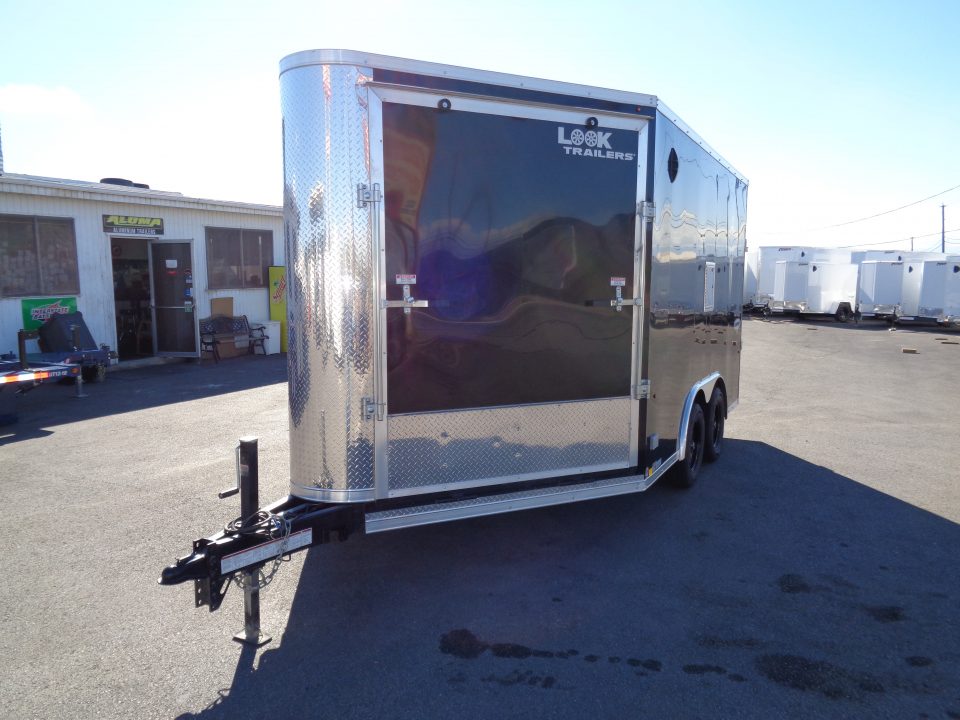 Used 2025 Look * K-SEMI10217-070 * 8.5x17 V-Nose Tandem Axle Enclosed Snow Mobile Trailer