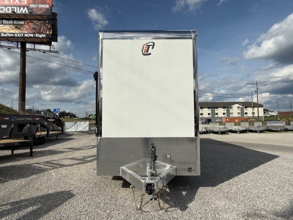 New In-Tech Lite 8.5x32 Stacker Race Trailer-21K - White W/ L Base Cabinet, Winch, Air-Line Track, & Tool Drawers