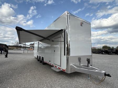 New In-Tech Lite 8.5x32 Stacker Race Trailer-21K - White W/ L Base Cabinet, Winch, Air-Line Track, & Tool Drawers