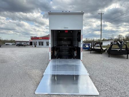 New In-Tech Lite 8.5x32 Stacker Race Trailer-21K - White W/ L Base Cabinet, Winch, Air-Line Track, & Tool Drawers