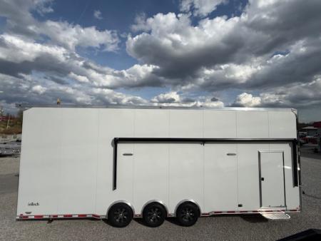 New In-Tech Lite 8.5x32 Stacker Race Trailer-21K - White W/ L Base Cabinet, Winch, Air-Line Track, & Tool Drawers