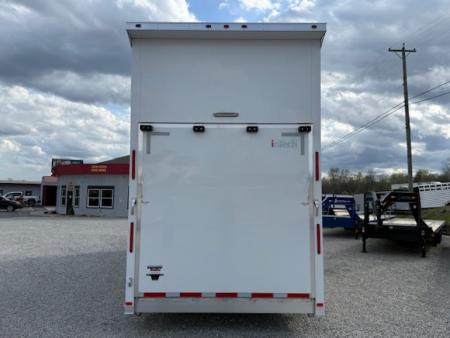 New In-Tech Lite 8.5x32 Stacker Race Trailer-21K - White W/ L Base Cabinet, Winch, Air-Line Track, & Tool Drawers