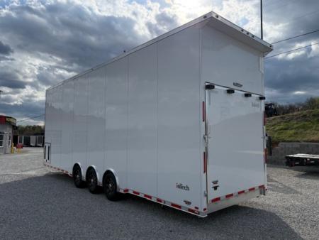 New In-Tech Lite 8.5x32 Stacker Race Trailer-21K - White W/ L Base Cabinet, Winch, Air-Line Track, & Tool Drawers
