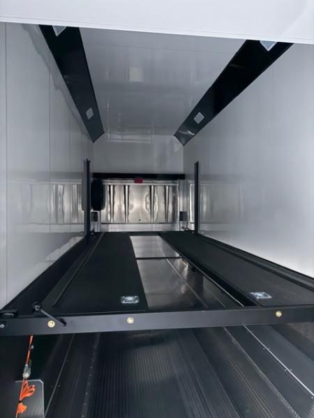 New In-Tech Lite 8.5x32 Stacker Race Trailer-21K - White W/ L Base Cabinet, Winch, Air-Line Track, & Tool Drawers