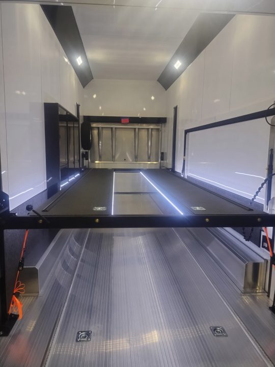 New In-Tech Lite 8.5x32 Stacker Race Trailer-21K- Sportsman Gray W/ Black Trim, Escape Door, WW Cabinet, L Cabinet, & Winch