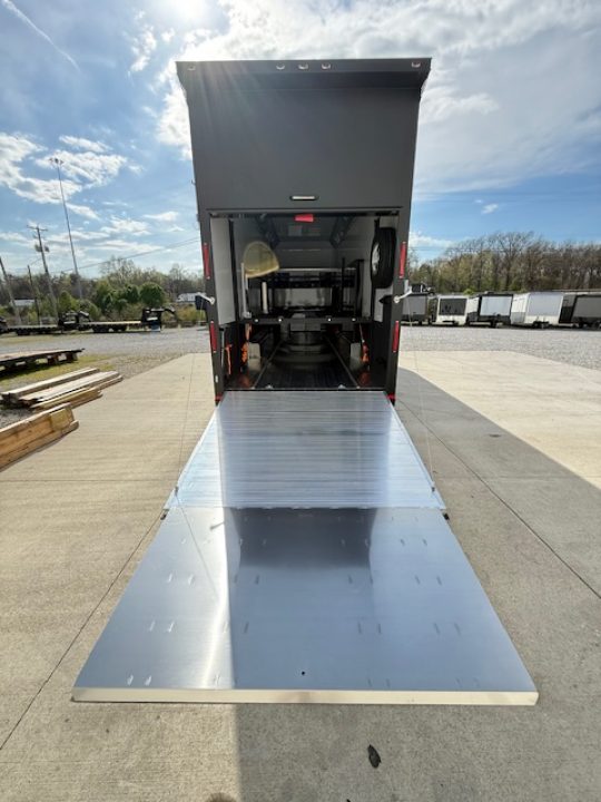 New In-Tech Lite 8.5x32 Stacker Race Trailer-21K- Sportsman Gray W/ Black Trim, Escape Door, WW Cabinet, L Cabinet, & Winch