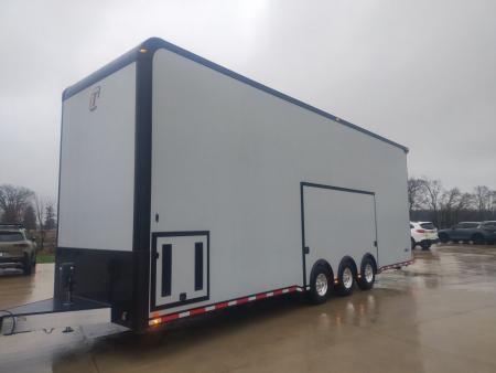 New In-Tech Lite 8.5x32 Stacker Race Trailer-21K- Sportsman Gray W/ Black Trim, Escape Door, WW Cabinet, L Cabinet, & Winch