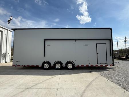 New In-Tech Lite 8.5x32 Stacker Race Trailer-21K- Sportsman Gray W/ Black Trim, Escape Door, WW Cabinet, L Cabinet, & Winch