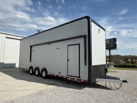 New In-Tech Lite 8.5x32 Stacker Race Trailer-21K- Sportsman Gray W/ Black Trim, Escape Door, WW Cabinet, L Cabinet, & Winch