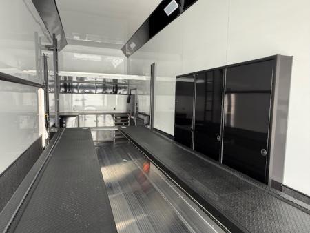 New In-Tech Lite 8.5x32 Stacker Race Trailer-21K- Sportsman Gray W/ Black Trim, Escape Door, WW Cabinet, L Cabinet, & Winch