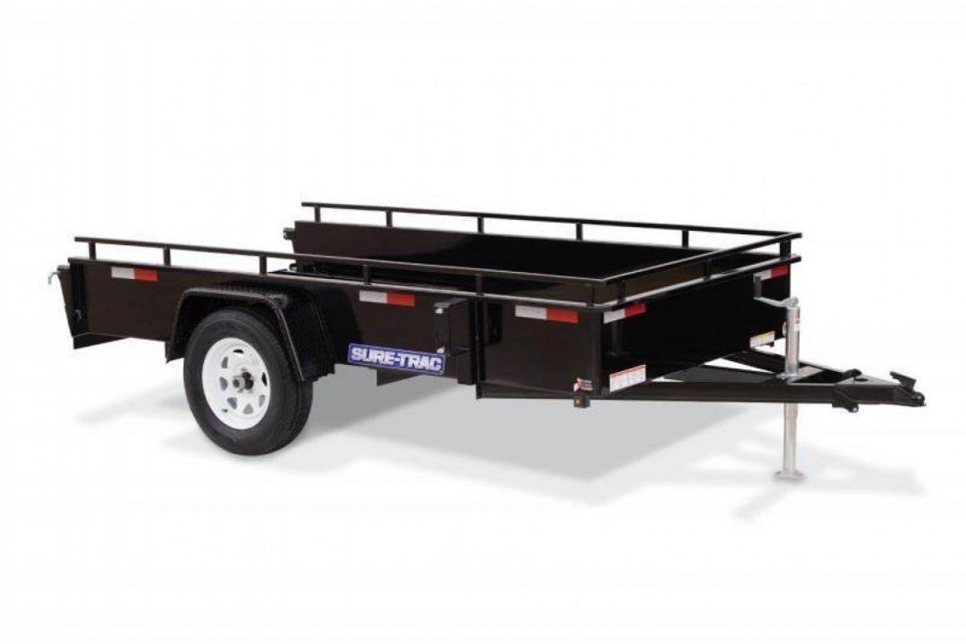 New 5 x 8 Sure-Trac Steel High Side Utility Trailer, 3k GVWR ***Spring Assist Gate, Spare Tire Mount, Set Back Jack, LED Lights