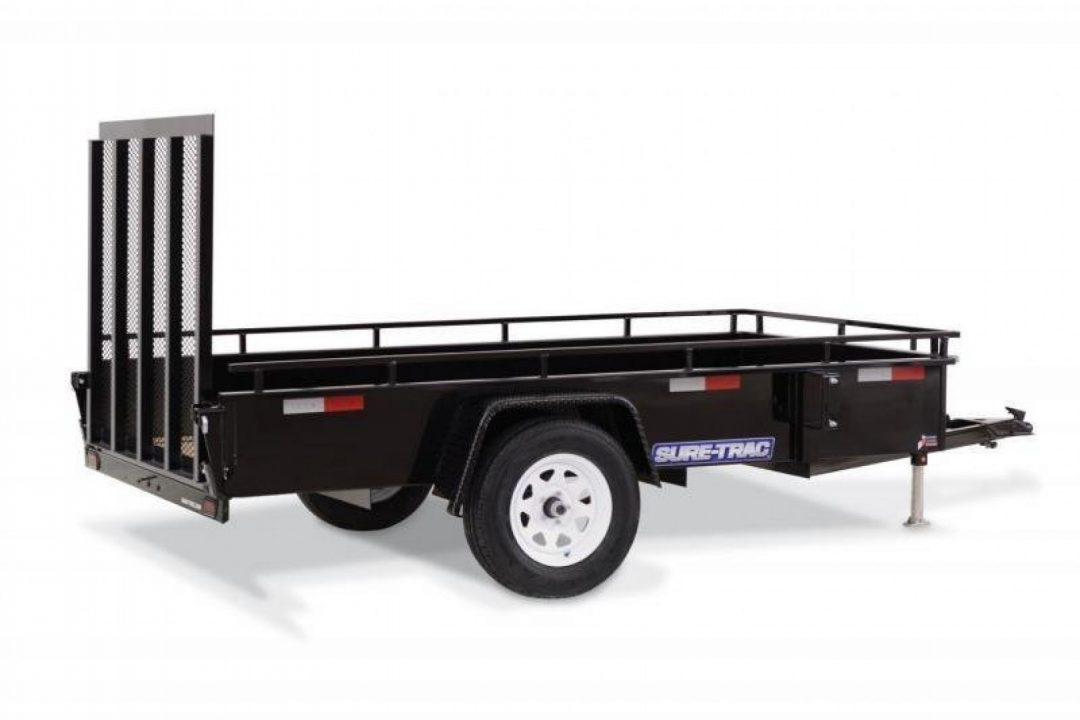 New 5 x 8 Sure-Trac Steel High Side Utility Trailer, 3k GVWR ***Spring Assist Gate, Spare Tire Mount, Set Back Jack, LED Lights
