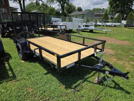 New 6 x 12 Sure-Trac Tube Top Utility Trailer, 3k GVWR **w/ Spring Assist Fold-Flat Gate, Spare Mount, Set-back Jack