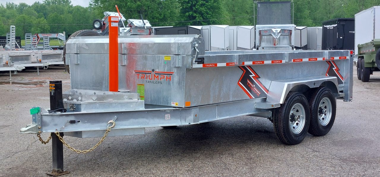 New 82" X 14' GALVANIZED DUMP TRAILER 7 K AXLES HYDRAULIC JACKS WIRELESS REMOTE FREE SPARE TIRE TRIUMPH 2026