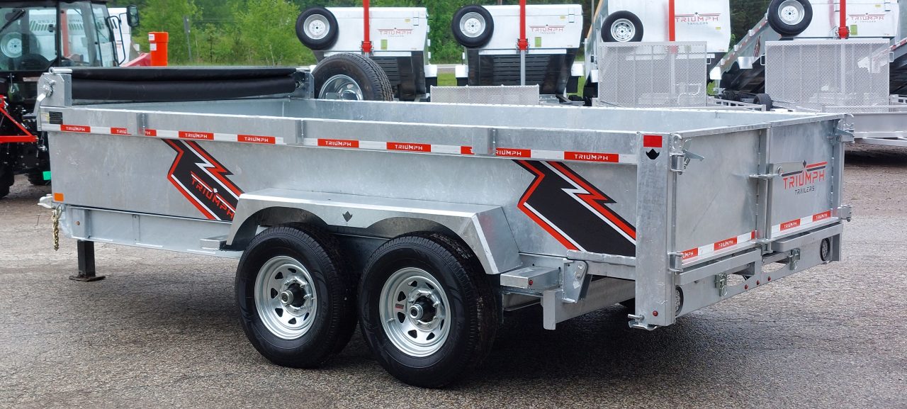 New 82" X 14' GALVANIZED DUMP TRAILER 7 K AXLES HYDRAULIC JACKS WIRELESS REMOTE FREE SPARE TIRE TRIUMPH 2026