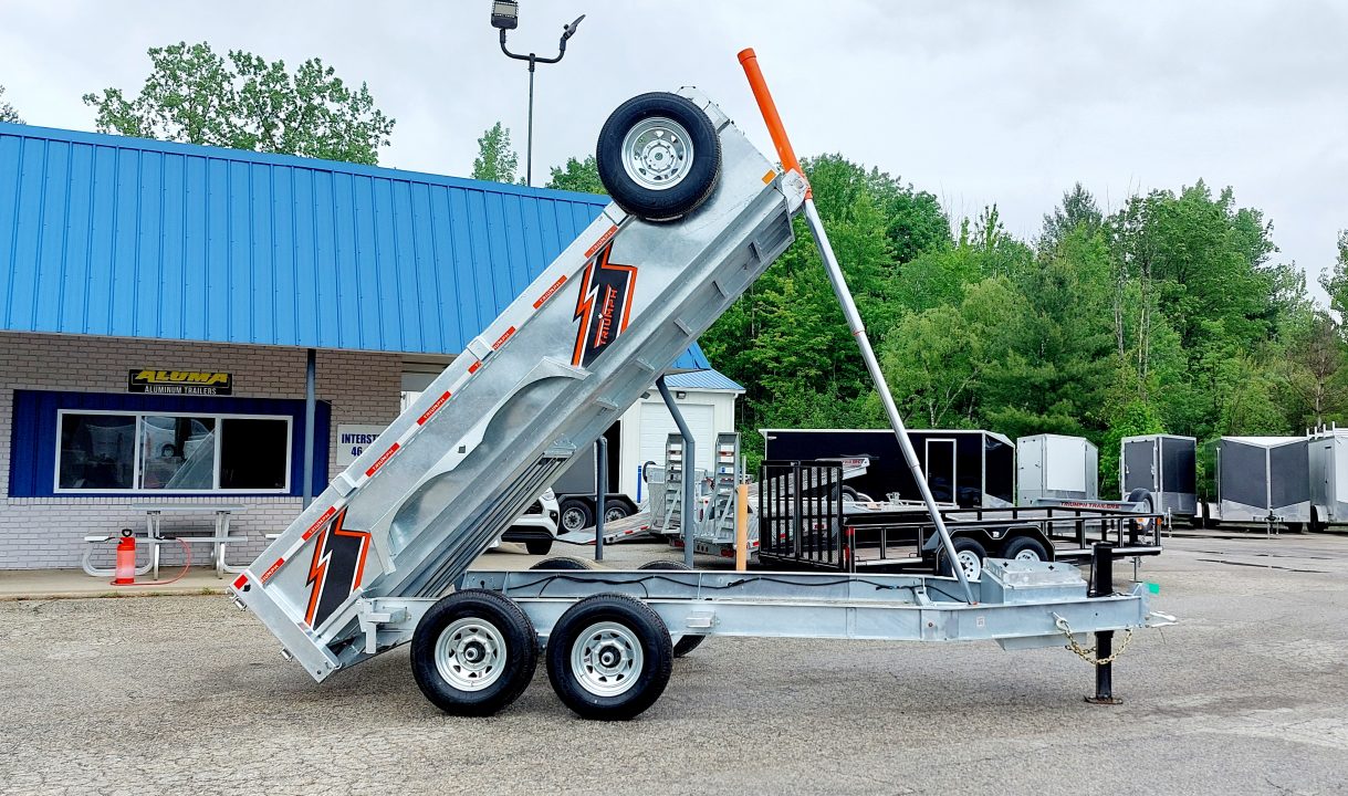 New 82" X 14' GALVANIZED DUMP TRAILER 7 K AXLES HYDRAULIC JACKS WIRELESS REMOTE FREE SPARE TIRE TRIUMPH 2026