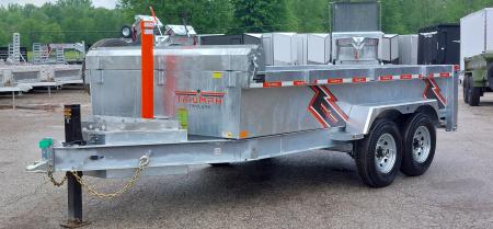 New 82  X 14' GALVANIZED DUMP TRAILER 7 K AXLES HYDRAULIC JACKS WIRELESS REMOTE FREE SPARE TIRE TRIUMPH 2026