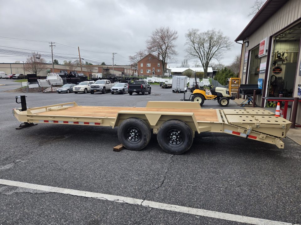 New 7 x 20 BWISE EF20-14-HD Equipment Trailer, 15.4K GVWR ***Desert Tan w/ I-Beam Frame, Full-Width Ramps, Winch Mount, 3' Self-Cleaning Dovetail