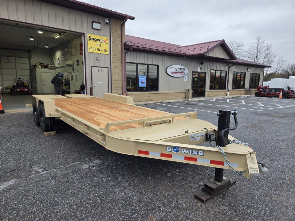 New 7 x 20 BWISE EF20-14-HD Equipment Trailer, 15.4K GVWR ***Desert Tan w/ I-Beam Frame, Full-Width Ramps, Winch Mount, 3' Self-Cleaning Dovetail
