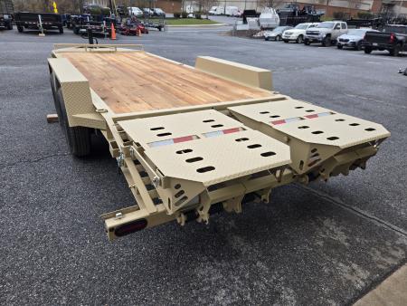 New 7 x 20 BWISE EF20-14-HD Equipment Trailer, 15.4K GVWR ***Desert Tan w/ I-Beam Frame, Full-Width Ramps, Winch Mount, 3' Self-Cleaning Dovetail