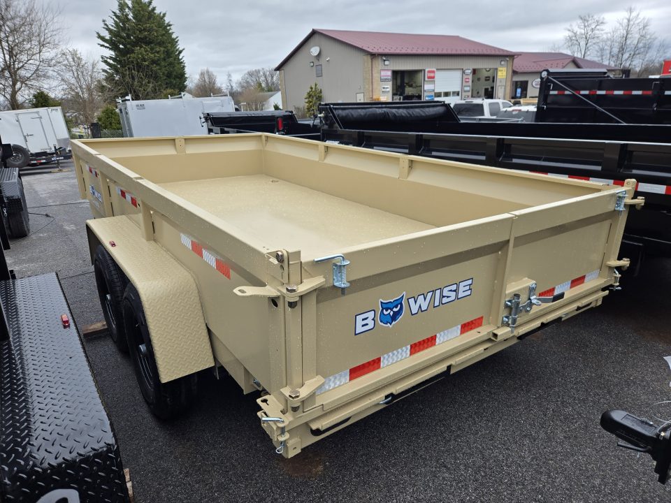 New 7 x 14 B-WISE LE Series Low Profile Dump Trailer, 14K Dual-Ram **Desert Tan, 7 GA Floor, Ramps, Dual-Acting Gate, D-Rings