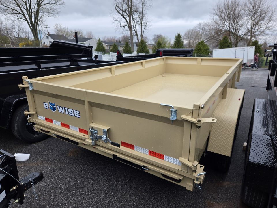 New 7 x 14 B-WISE LE Series Low Profile Dump Trailer, 14K Dual-Ram **Desert Tan, 7 GA Floor, Ramps, Dual-Acting Gate, D-Rings